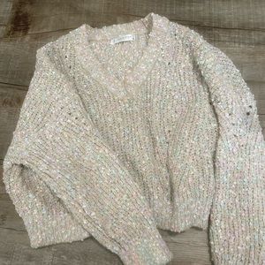 Cream and pastel knit cropped sweater